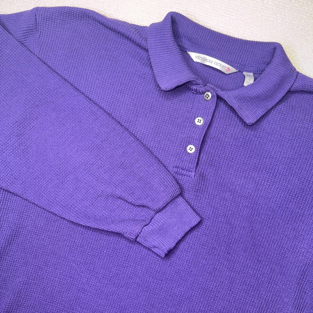 Victoria's‎ Secret Polo Shirt Women S Purple Waffle Knit Long Sleeve Thermal